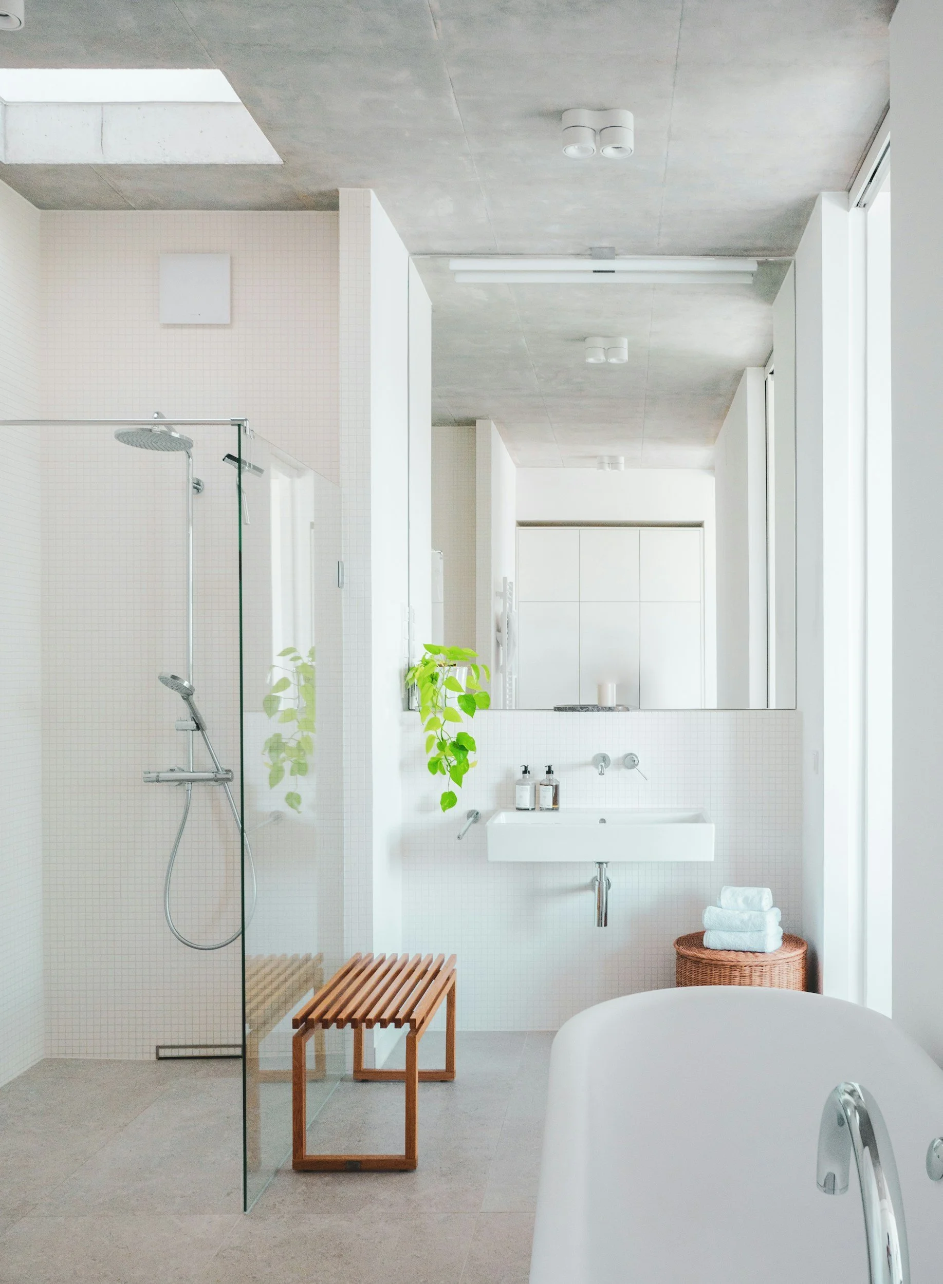 Bathroom Remodeling Dana Point | Luxury & Functional Bathroom Renovations — Timberline Build Co 1 Modern bathroom with walk-in shower, soaking tub, and sleek fixtures.